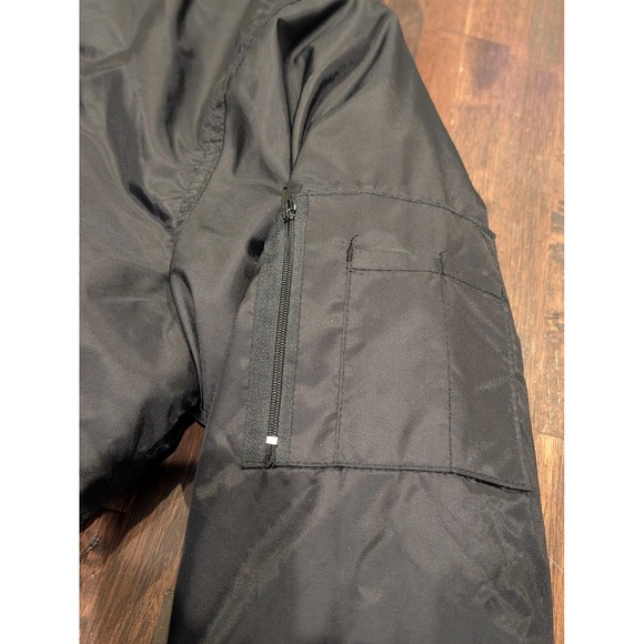 National Patrol Jacket Mens Large Black Bomber Fur Collar Quilted Flag Patch - Picture 6 of 12